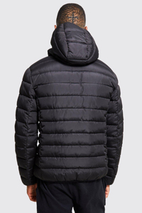 Chaqueta Acolchada para Hombre, de Invierno, Rellena de Algodón, Resistente al Viento, Transpirable, Diseño Casual con Parches, Estilo Urbano, Corte Regular, Negro Gris - Product Image 3