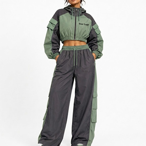 Conjunto deportivo de verano para mujer, top corto y pantalones tipo cortavientos, impermeable, ligero, ideal para correr. - Product Image 1