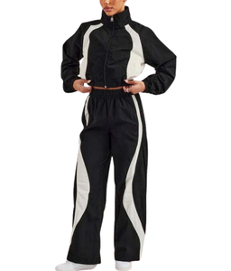 Conjunto Deportivo de Dos Piezas para Mujer, Estilo Y2K, Bloques de Color Blanco y Negro, Transpirable, Ligero, con Cremallera en las Mangas Largas, Corte Holgado, para Verano - Product Image 6