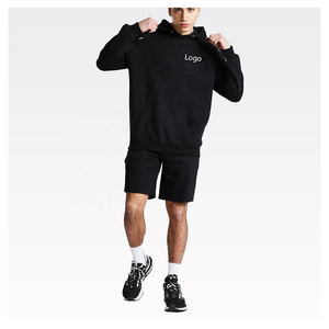 <b>Men</b> Black Hoodie Shorts <b>Set</b> Front Hooded Sweatshirt Two Piece Outfit Winter Wear Fashionable <b>Men</b>’s Hoodies - Product Image 1