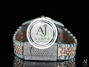 Montre mécanique en acier inoxydable avec incrustation de diamants, bracelet de 20 mm, bicolore, unisexe, cadran rond, style bijou - Product Image 3