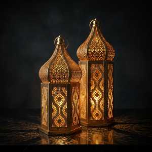 <b>Moroccan</b> Lantern Gold Metal Battery Powered Boho Garden Patio Decor Outdoor Party Lamp Night <b>Light</b> Eid Ramadan Candle Holder - Product Image 5