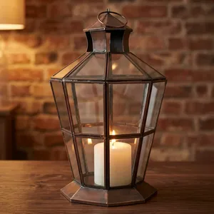 Hexagon <b>Metal</b> <b>Lantern</b> With Glass Panels Durable Home Decoration Candle Holder - Product Image 2
