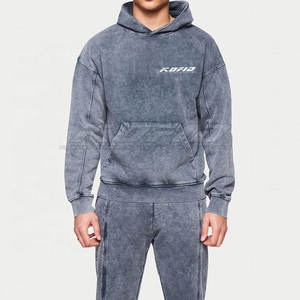 Survêtement décontracté pour homme effet délavé, style streetwear urbain, avec sweat à capuche et pantalon, tendance mode - Product Image 4