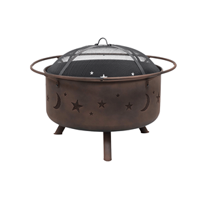 Brasero d'extérieur rond en bronze pour feu de bois, avec découpe étoile et lune, écran anti-étincelles, pour patio et camping FP011 - Product Image 1