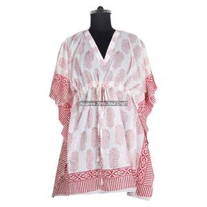 Kaftan court en coton 100% de qualité supérieure, imprimé à la main, ultra doux, léger, pour femme, idéal pour les occasions décontractées, KFCS009 - Product Image 4