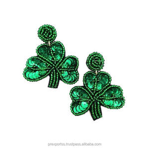 Aro de cuentas de trébol verde bordado a mano con cuentas de semillas, tamaño personalizado, para fiesta del Día de San Patricio, al por mayor, aleación dorada - Product Image 3