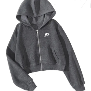 Fashion Oversized Hoodies Zipper Front Logo Embroidered Solid Color Breathable Pocket Unisex Casual Winter French Sweatshirt - Product Image 1