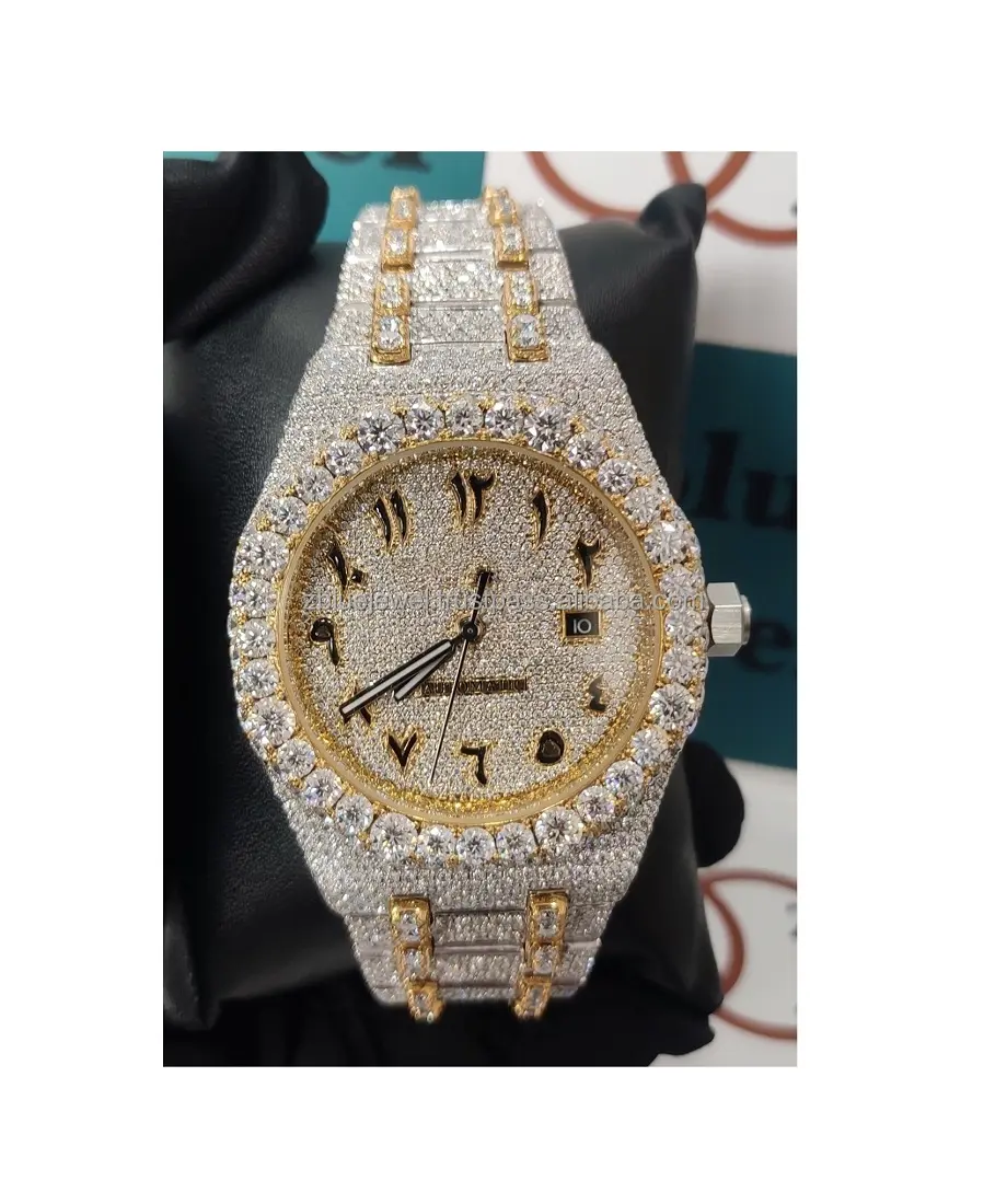 Relógio de pulso masculino famoso estilo exclusivo de alta qualidade cor DEF VVS Moissanite diamante Iced Out hip hop Bling Bustdown