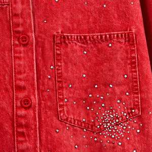 DROGEN EXPORT Veste en jean longue pour femme, à rayures, ornée de perles, de paillettes et de strass, style streetwear, lavable et écologique, collection printemps, best-seller - Product Image 5