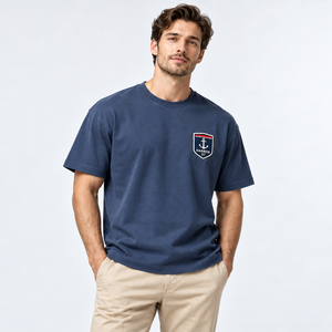 T-shirt à manches courtes bleu marine pour homme avec logo ancre, coupe classique, en jersey de coton décontracté, col rond, design respirant - Product Image 3