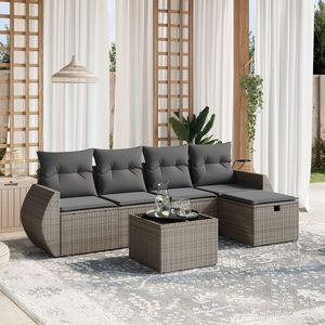 Sofa de jardin en rotin PE gris avec verre trempé et acier enduit de poudre Mobilier durable et élégant - Product Image 1