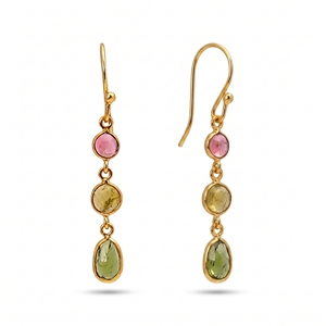Boucles d'oreilles pendantes de luxe en argent sterling 925 plaqué or avec tourmaline multicolore pour femme, cadeau de mariage ou de fête - Product Image 4