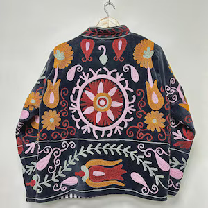 Factory Price Vintage Suzani Embroidered Velvet Jacket Women Short Boho Floral Bomber Jacket <b>Winter</b> Warm <b>Coat</b> Trendy Top Product - Product Image 5