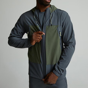 Custom Hooded Solid <b>Men's</b> Windbreaker <b>Jacket</b> with Drawstring Closure 100% Cotton Fleece Fabric Multi-Pocket Design - Product Image 1