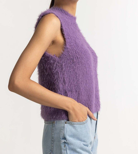 Suéter corto sin mangas para mujer, 100% lana pura, suéter largo grueso, cárdigan holgado de lana para mujer - Product Image 3