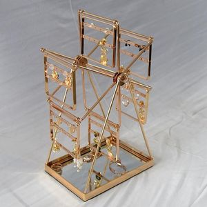 Organisateur de cosmétiques moderne en forme de grande roue, support à bijoux de luxe doré pour coiffeuse et présentoir de beauté - Product Image 1