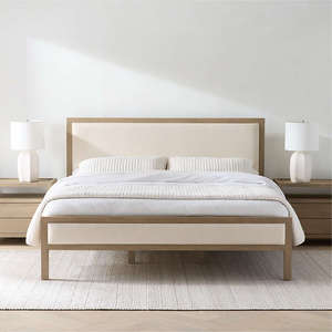 Wholesale Modern Upholstered Solid Wood <b>Bed</b> | Luxury Fabric Headboard Platform <b>Bed</b> Frame - Product Image 5
