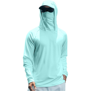 Camisa de Pesca con Capucha para Hombre, Protección Solar UPF 50, Color Verde Menta, Manga Larga, con Máscara Facial, Anti-UV, Secado Rápido, ODM OEM - Product Image 4