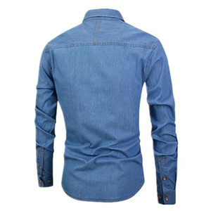 Customize Denim Shirt Men Solid Color Turn-down Collar Full Sleeve Washed Cotton Casual Shirts Spring Breathable Style - Product Image 2