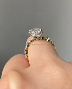 Unisex 14K oro lujo Vintage compromiso/anillo de bodas corte ovalado laboratorio creado IGI/GIA laboratorio cultivado Aniversario de diamante para mujer - Product Image 5