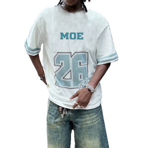 Camiseta de fútbol americano personalizada de malla blanca extragrande para hombre, estilo holgado, hip hop, ropa urbana, transpirable, deportiva - Product Image 1