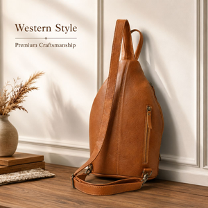 Western Hair On Hide Leather Sling <b>Backpack</b> for Women Handmade Cowboy Crossbody <b>Backpack</b> Premium <b>Tooled</b> Leather Travel Shoulder - Product Image 3