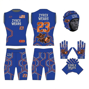 Ensemble d'uniformes de football 7v7 personnalisés avec logo, maillot de compression sans manches sublimé, short, casque souple et kit de gants - Product Image 6