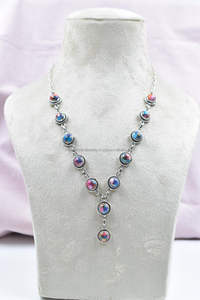 สร้อยคอโซ่18นิ้วทำด้วยมือที่เป็นเอกลักษณ์สีชมพูดอกรักเทอร์ควอยซ์คลัสเตอร์โรเดียมเงินสเตอร์ลิงของขวัญที่ดีเยี่ยมสำหรับเธอ - Product Image 2