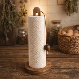 Porte-serviettes en papier en bois pour comptoir de cuisine |   Distributeur de rouleaux de papier minimaliste - Product Image 4