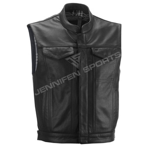 Chaleco de Cuero Personalizado al por Mayor, Chaleco de Cuero Vacuno para Motocicleta, Chaleco de Cuero Sostenible con Bolsillos Delanteros en el Pecho - Product Image 1