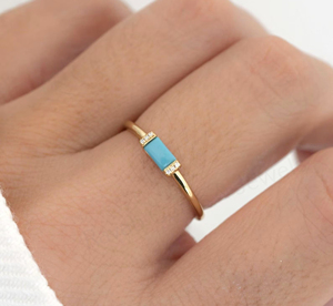 Natural Turquoise 3x5mm Rectangle Smooth 925 <b>Silver</b> Gold Plated Bezel <b>Set</b> CZ Diamond Gemstone <b>Ring</b> Unisex Women's Wedding Party - Product Image 4