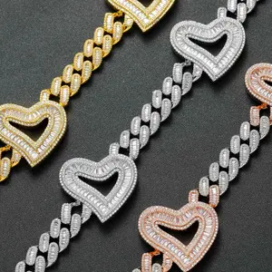 Collar de Plata de Ley Chapado en Oro con Zirconia, Estilo Hip Hop, Cadena de Eslabones Corazón de Melocotón y Amor, para Uso Diario, para Hombres y Mujeres, Venta al por Mayor B2B - Product Image 4