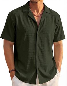 Camisa de Manga Corta con Botones para Hombre, Textura Aero, Estilo Cubano, Ligera, Transpirable, Informal, para Playa, Verano - Product Image 6