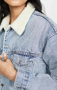 Women Denim <b>Trucker</b> <b>Jacket</b> With Faux Fur Collar Regular Fit Full Sleeve Autumn Style Solid Color Washed Finish - Product Image 3