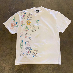 Nueva Camiseta de Algodón Puro de 200g con Estampado de Dibujos Animados Retro Americanos, Manga Corta, Diseño de Punto Holgado e Informal, Suave, para Parejas, 100% Algodón - Product Image 6