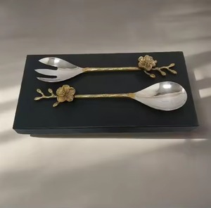 Premium Decorative Metal Salad Server Spoon Fork for Elegant Buffet Serving Presentation - Product Image 4