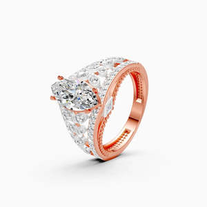 Anillo Ético con Halo de Diamantes Redondos y Marquesa Audaz, con Diamantes Cultivados en Laboratorio de 1.93 Ct |   En oro amarillo, blanco y rosa de 9 quilates - Product Image 1