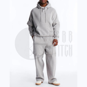 Ensemble de survêtement premium 2-en-1 avec sweat à capuche, coupe oversize, en molleton de coton épais 450 GSM, manches détachables, personnalisable OEM - Product Image 2