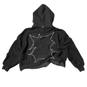 Custom Vintage Washed <b>Black</b> Pullover Hoodie <b>Men</b> Women Oversized Distressed Graphic Applique Heavyweight <b>Fleece</b> Streetwear Hooded - Product Image 4