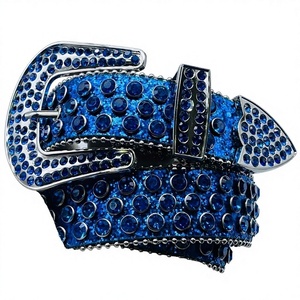 Cinturón ostentoso de diamantes de imitación de vaquera occidental vintage personalizado con hebilla de aleación Material de piel de vaca para mujer - Product Image 1