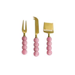 Juego de Cuchillos para Queso de Acero Inoxidable Dorado de Calidad, con Mango de Resina Rosa, Diseño Personalizado, Embalaje a Color, Cuchillo para Tabla de Quesos - Product Image 1