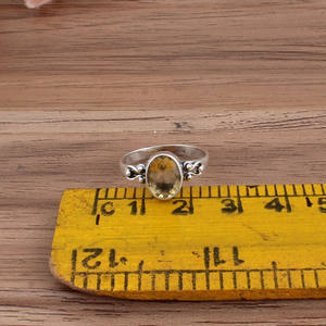 Bague de mariage en citrine jaune naturelle, argent sterling 925, sertissage clos classique, bijoux minimalistes en pierres précieuses, vente en gros - Product Image 4