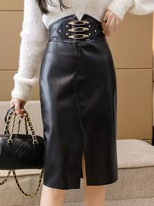 Nouvelle Collection : Mini-jupes décontractées en cuir véritable noir, taille régulière, respirantes et unies pour femmes - Product Image 4