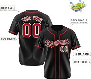Camiseta de Béisbol Sublimada Personalizada para Hombre, Negra y Roja, Nombre del Equipo 00, Manga Corta, Cierre de Botones, Uniforme Transpirable de Poliéster - Product Image 2