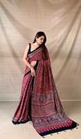 Saree Katun Tradisional Wanita India Dengan Motif Kotak-Kotak Dan Cetakan Bunga, Desain Panjang Hingga Lantai Untuk Acara Pernikahan Semua Musim