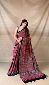 Sari indien traditionnel en coton pour femmes, avec imprimé à carreaux et motifs floraux, design long jusqu'au sol, pour les occasions de mariage, toutes saisons - Product Image 6