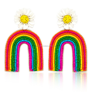 Pendientes de Aro con Cuentas de Arcoíris, Hechos a Mano, Coloridos, Modernos, Joyería de Moda, Tamaño Personalizado para Mujeres y Niñas, Festivales - Product Image 1
