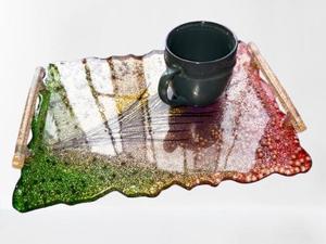 Plateau en résine époxy écologique modelé à la main, design océan, poignées, design classique, passe au lave-vaisselle, compartiment unique pour la maison - Product Image 3