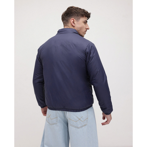 <b>Men's</b> Navy Blue <b>Bomber</b> <b>Jacket</b> Windproof Zipper Closure Casual Solid Color Polyester Wadding Autumn Wear - Product Image 5